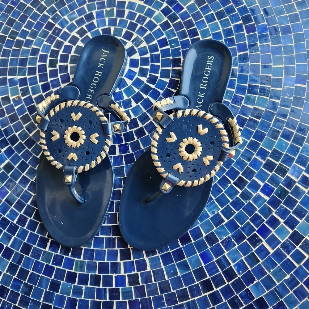 JACK Rogers Navy & Gold Jellies, size 7